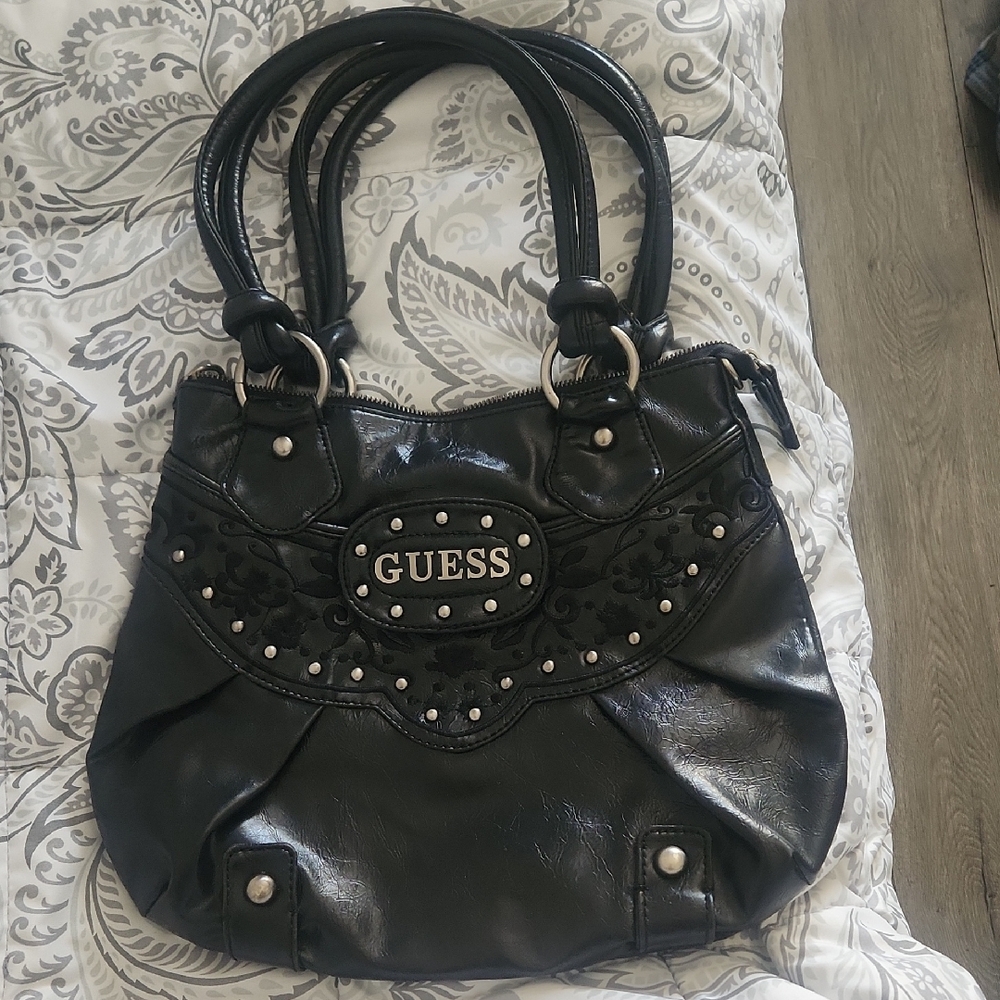 Guess Black Shoulder Bag with Silver Studs